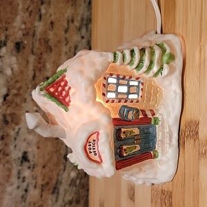 Vintage Porcelain lighted Post Office Cottage House Santa Village